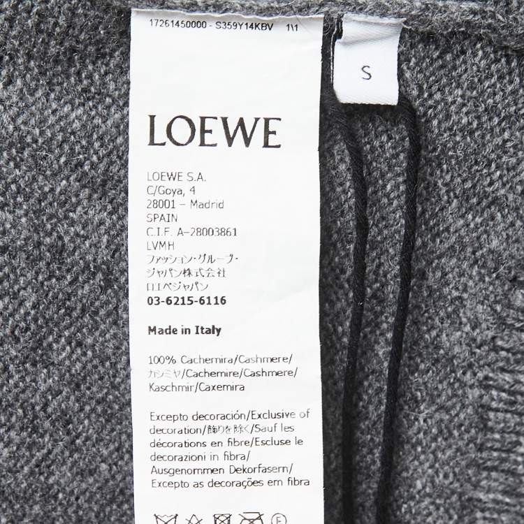 Pre Owned Loewe Grey Cashmere V-Neck Asymmetric Sweater S
