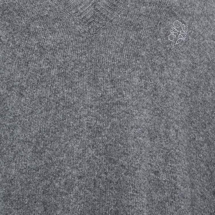 Pre Owned Loewe Grey Cashmere V-Neck Asymmetric Sweater S
