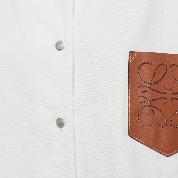مملوكة مسبقًا Loewe White Denim Leather Pocket Detail Oversized Shirt S