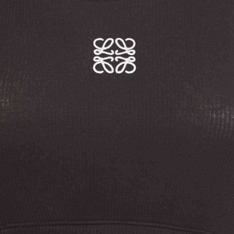 Pre Owned Loewe Black Ribbed Knit Anagram Crop Top S
