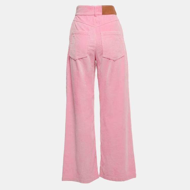 Pre Owned Loewe Pink Corduroy Anagram Embroidered Jeans S