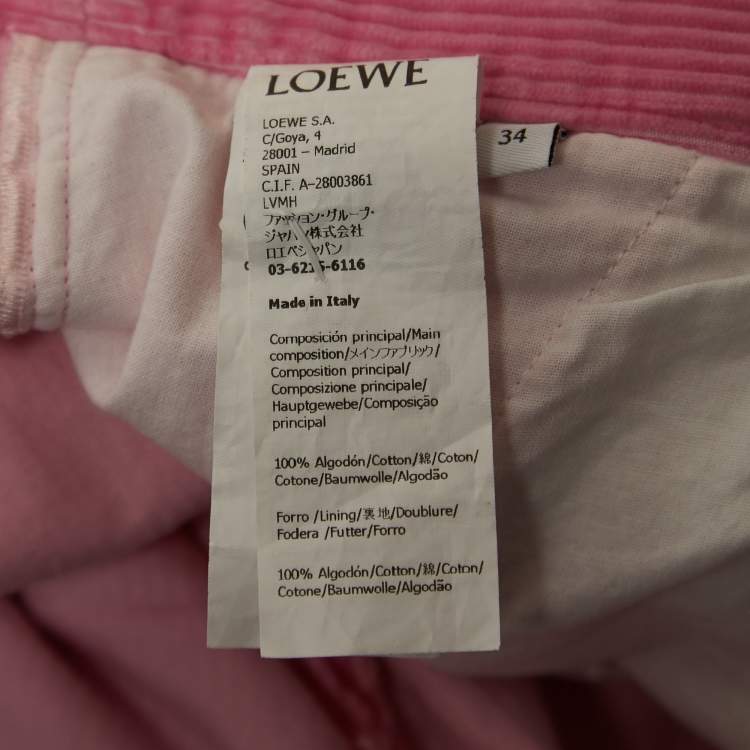Pre Owned Loewe Pink Corduroy Anagram Embroidered Jeans S