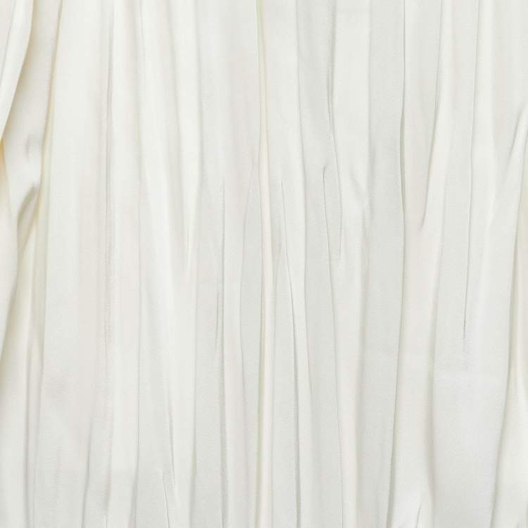 Pre Owned Loewe Ivory White Crinkled Satin Midi Skirt S