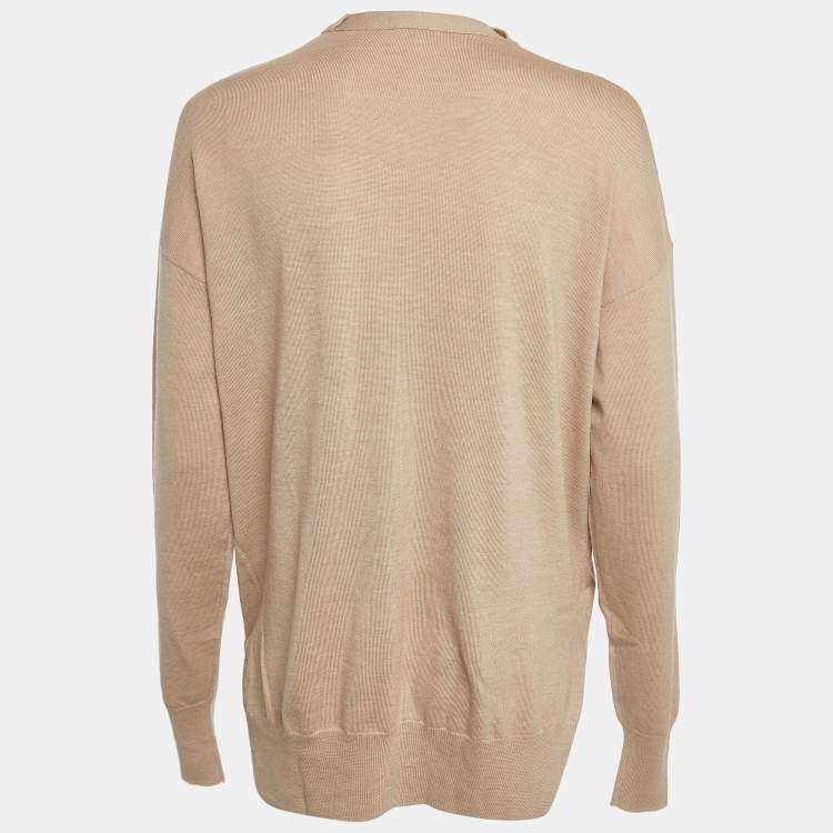 Pre Owned Loewe Beige Wool Logo Pocket Detail Buttoned Cardigan XS