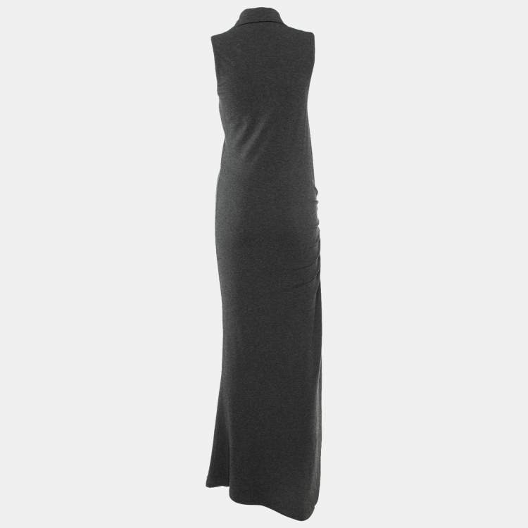 Pre Owned Loewe Grey Jersey Ruched Polo Dress M