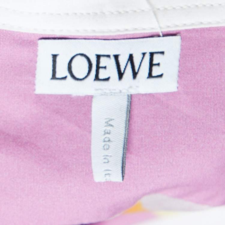 مملوكة مسبقًا Loewe Pink/White Wallpaper Print Cotton Asymmetric Long Shirt M