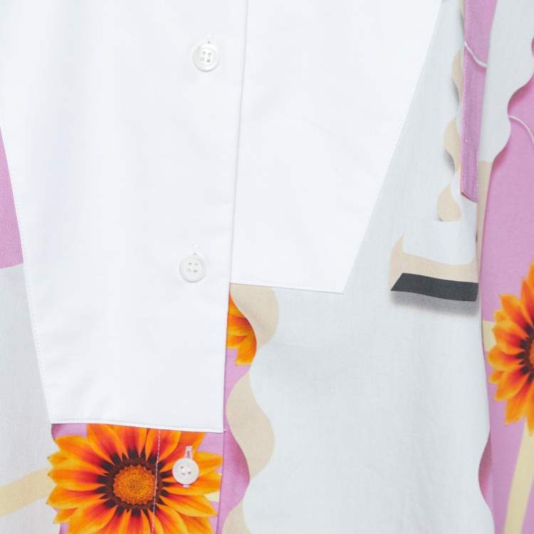 مملوكة مسبقًا Loewe Pink/White Wallpaper Print Cotton Asymmetric Long Shirt M