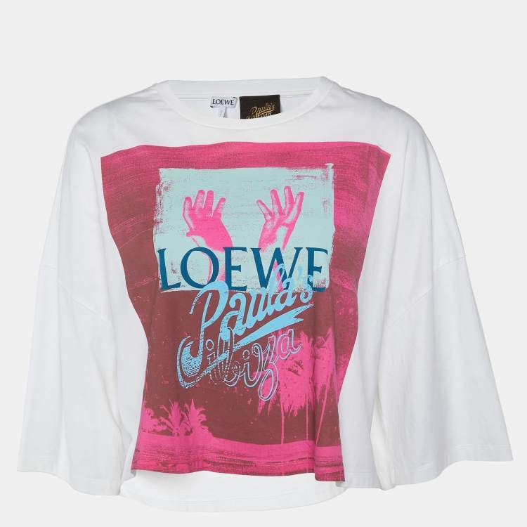 Pre Owned Loewe X Paula Ibiza White Printed Cotton Cropped T-Shirt M