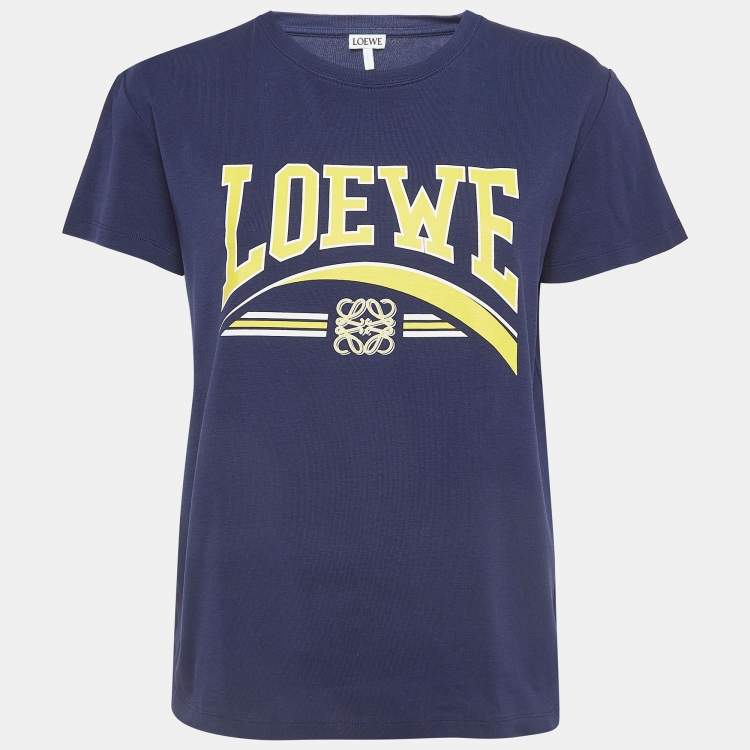 Pre Owned Loewe Navy Blue Graphic Print Cotton T-Shirt M