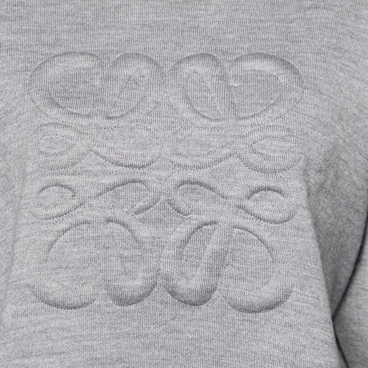 Pre Owned Loewe Grey Anagram Wool Knit Cropped Sweater M