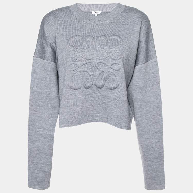 Pre Owned Loewe Grey Anagram Wool Knit Cropped Sweater M