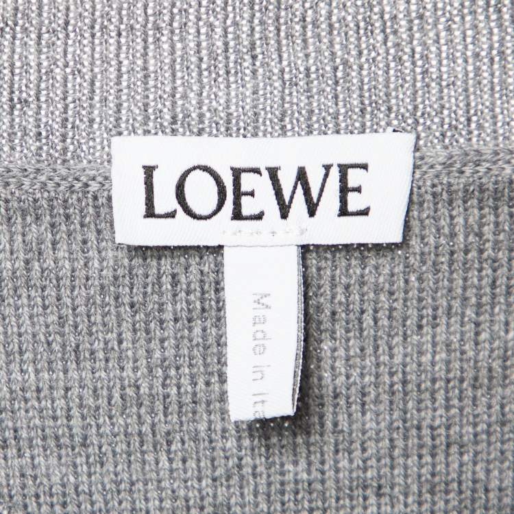 Pre Owned Loewe Grey Anagram Wool Knit Cropped Sweater M