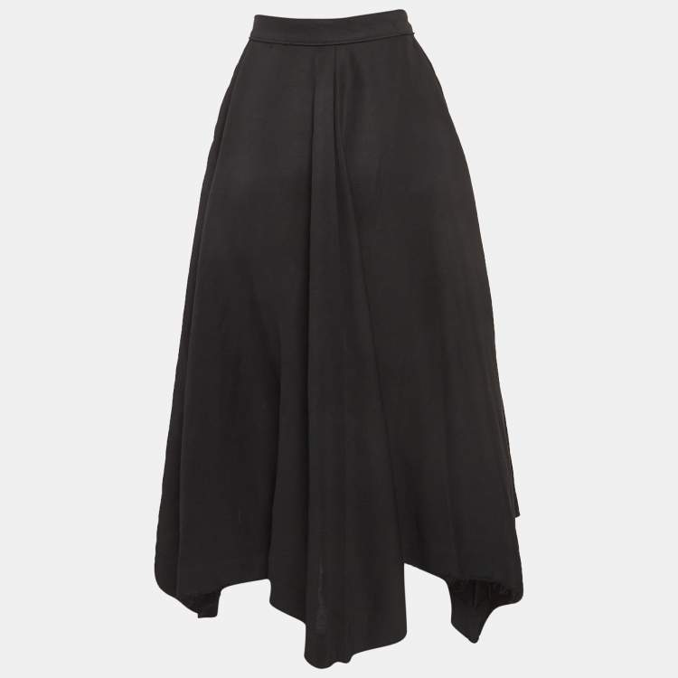 Pre Owned Loewe Black Raw Edge Linen Blend Button Detail Asymmetric Midi Skirt S