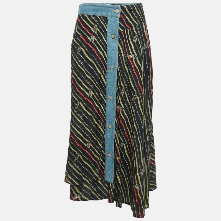 Loewe X Paula's Ibiza Denim Trim Printed Crepe Wrap Skirt M