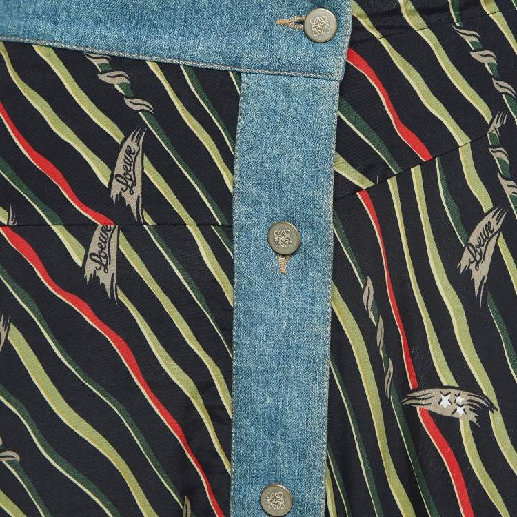 Pre Owned Loewe X Paula's Ibiza Denim Trim Printed Crepe Wrap Skirt M