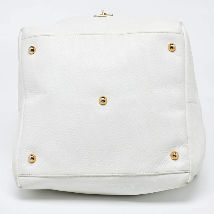 Pre Owned Loewe White Leather Calle Hobo