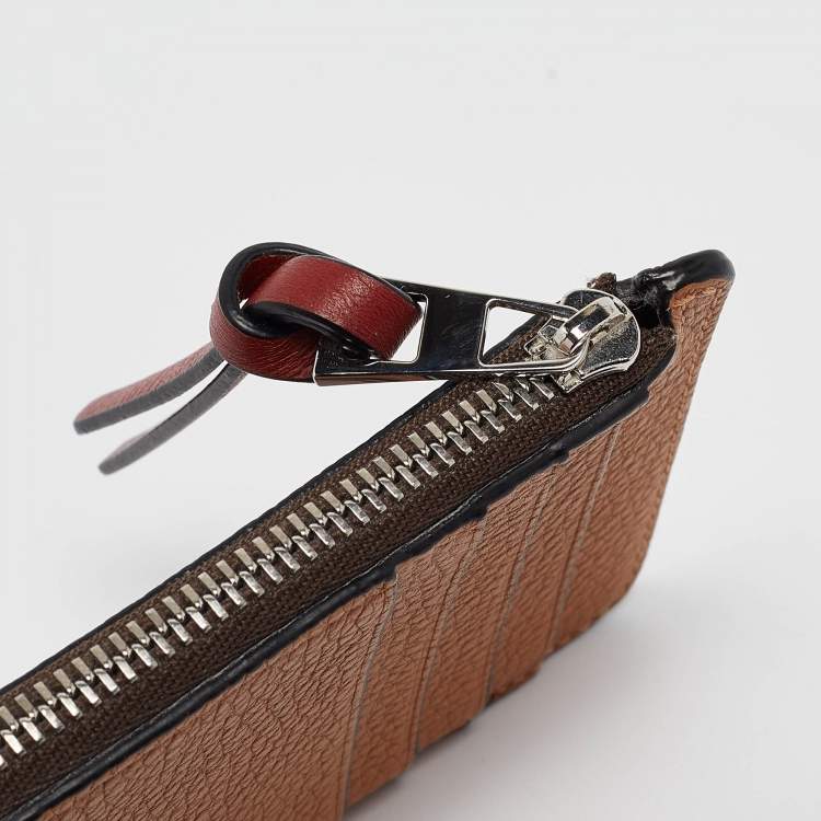 Pre Owned Loewe Brown Leather Zip Card Holder 