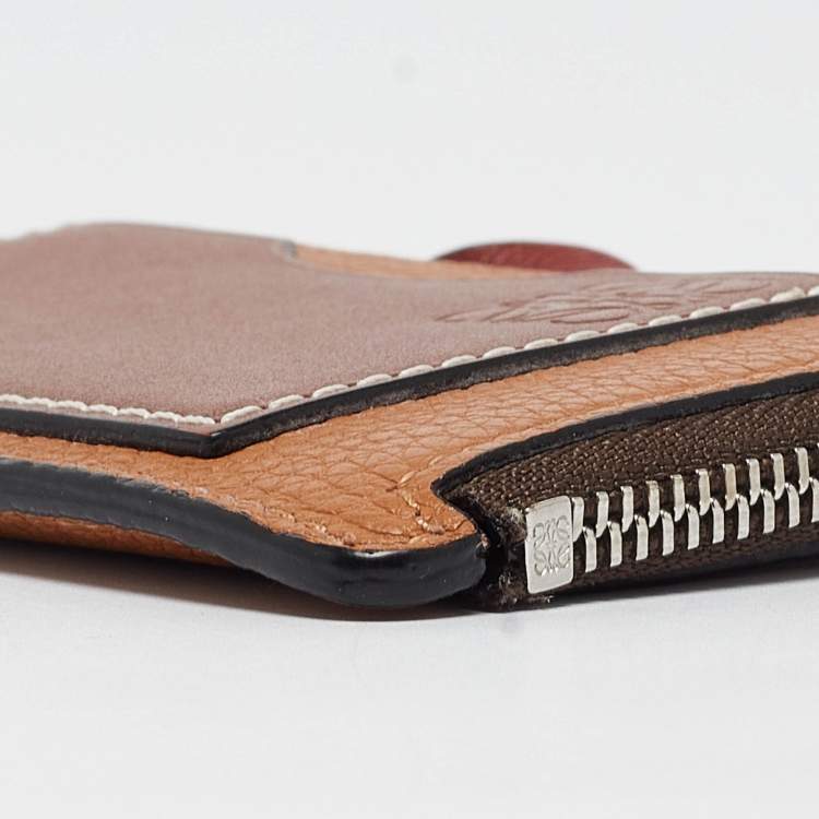 Pre Owned Loewe Brown Leather Zip Card Holder 