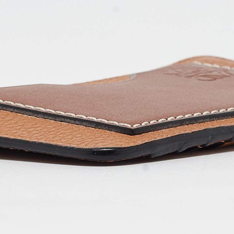 Pre Owned Loewe Brown Leather Zip Card Holder 