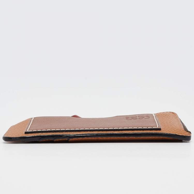 Pre Owned Loewe Brown Leather Zip Card Holder 
