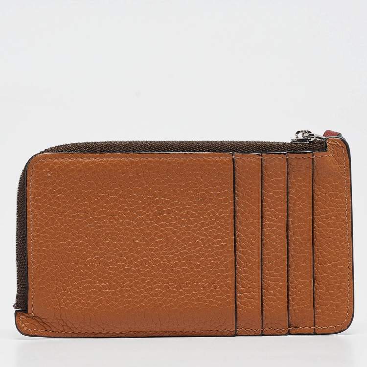 Pre Owned Loewe Brown Leather Zip Card Holder 