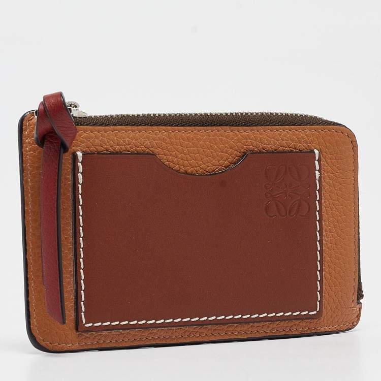 Pre Owned Loewe Brown Leather Zip Card Holder 