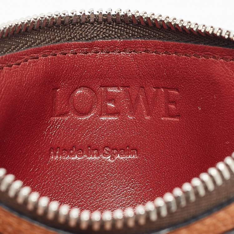 Pre Owned Loewe Brown Leather Zip Card Holder 