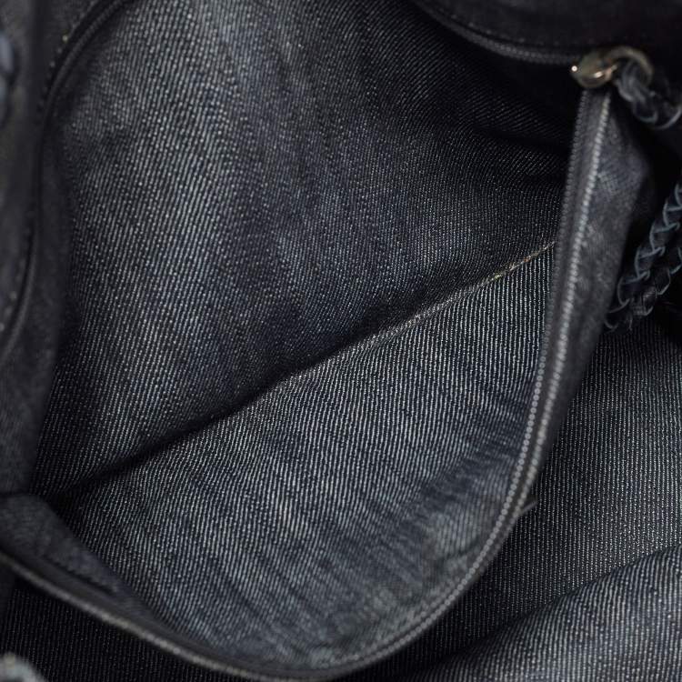 Pre Owned Loewe Black Denim and Leather Logo Shopper Tote