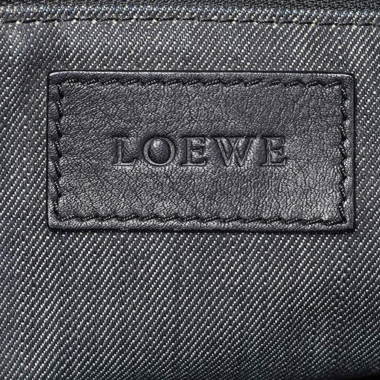 Pre Owned Loewe Black Denim and Leather Logo Shopper Tote