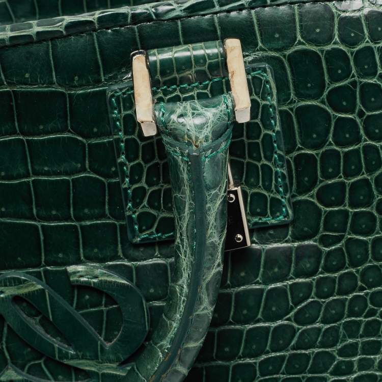 Pre Owned Loewe Green Crocodile Amazona Satchel
