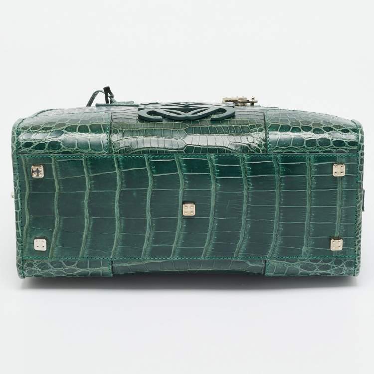 Pre Owned Loewe Green Crocodile Amazona Satchel