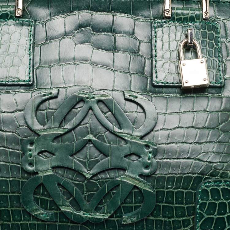 Pre Owned Loewe Green Crocodile Amazona Satchel