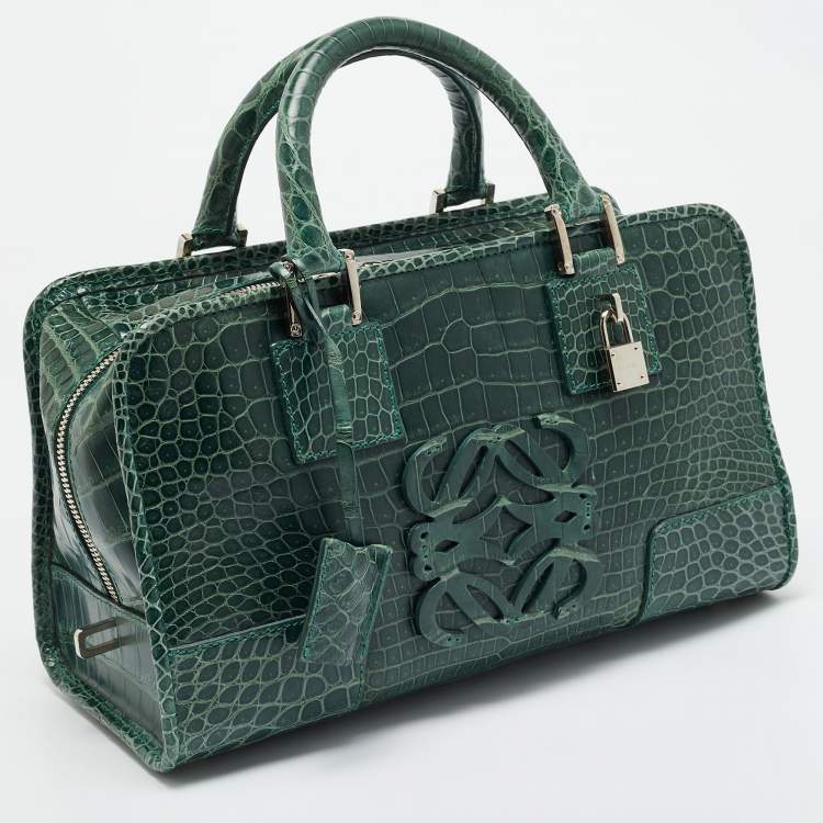 Pre Owned Loewe Green Crocodile Amazona Satchel