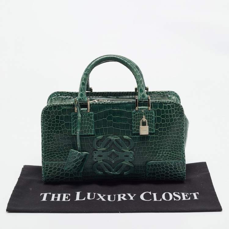 Pre Owned Loewe Green Crocodile Amazona Satchel