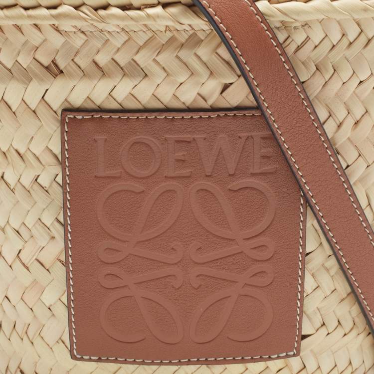 Pre Owned Loewe x Paula's Ibiza Beige/Brown Raffia and Leather Drawstring Bucket Bag