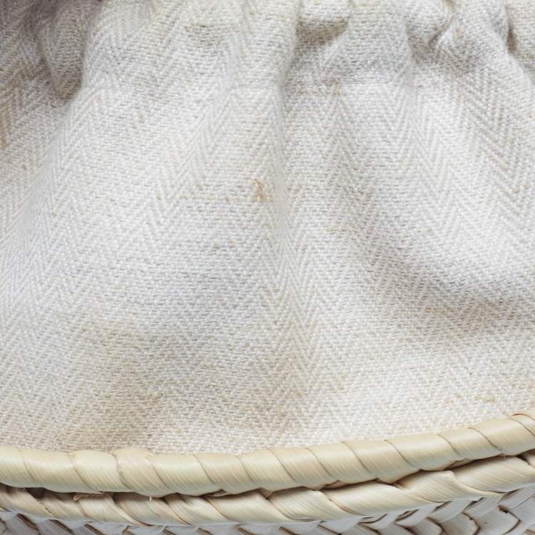 Pre Owned Loewe x Paula's Ibiza Beige/Brown Raffia and Leather Drawstring Bucket Bag