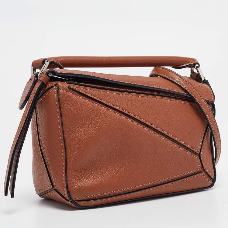 Pre Owned Loewe Brown Leather Mini Puzzle Shoulder Bag