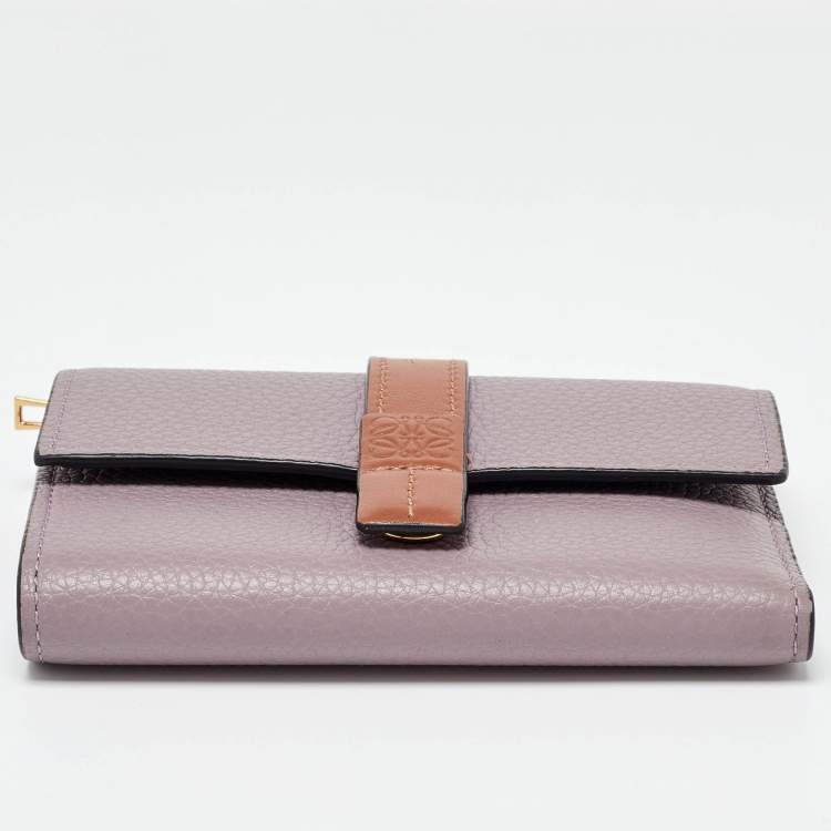 Pre Owned Loewe Purple/Brown Leather Trifold Wallet