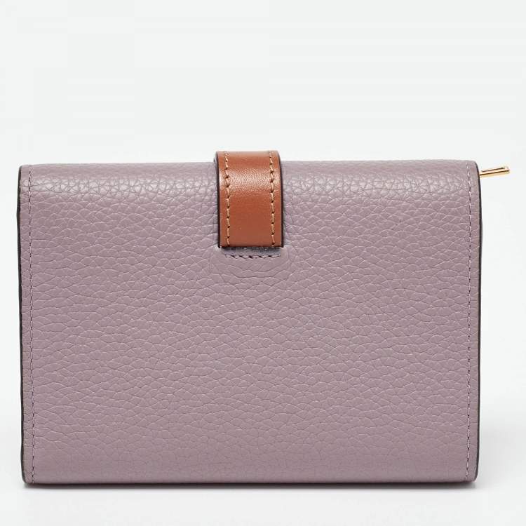 Pre Owned Loewe Purple/Brown Leather Trifold Wallet
