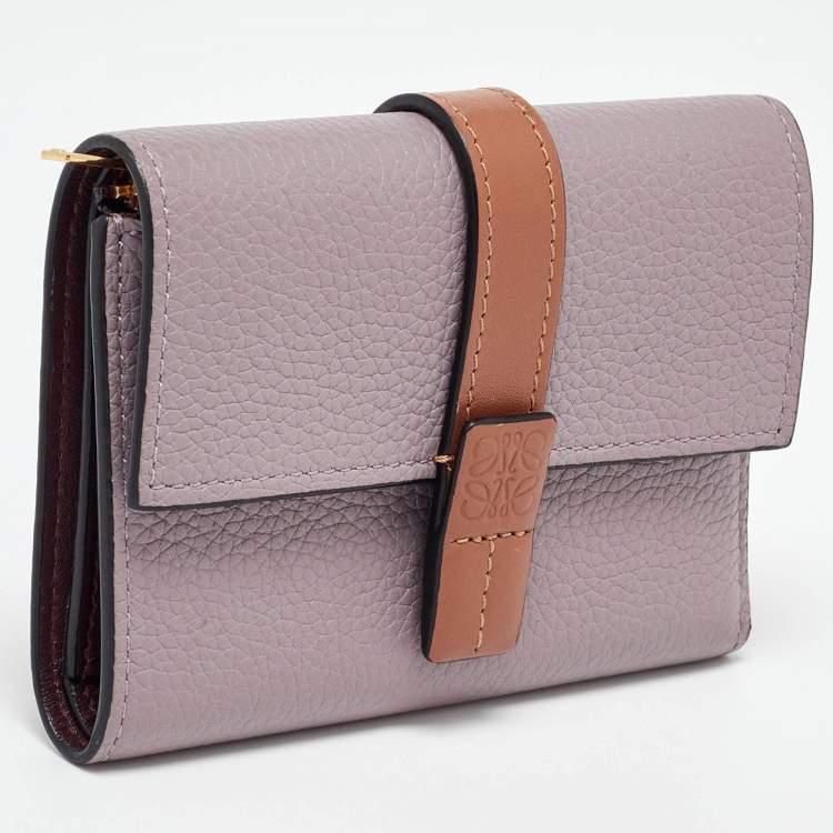 Pre Owned Loewe Purple/Brown Leather Trifold Wallet