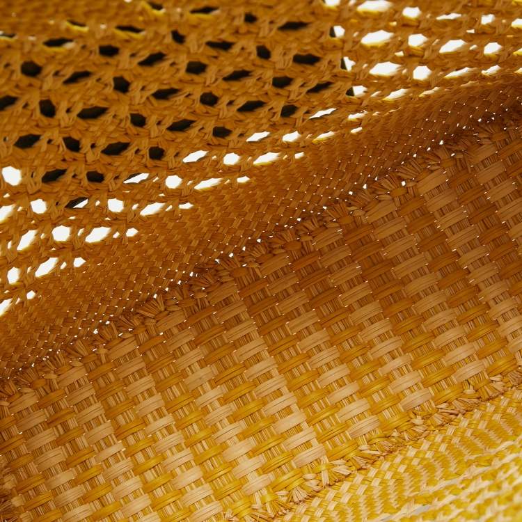 Pre Owned Loewe Tri Color Woven Raffia and Leather Basket Tote