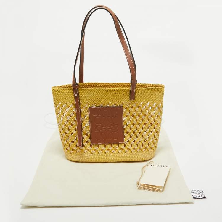 Pre Owned Loewe Tri Color Woven Raffia and Leather Basket Tote