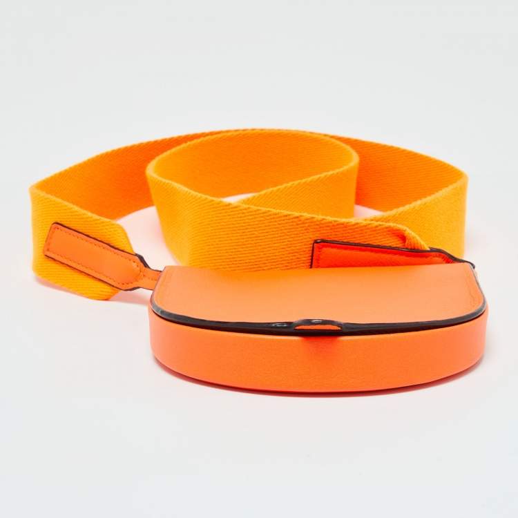 Pre Owned Loewe Orange Neon Leather Heel Flap Crossbody Bag