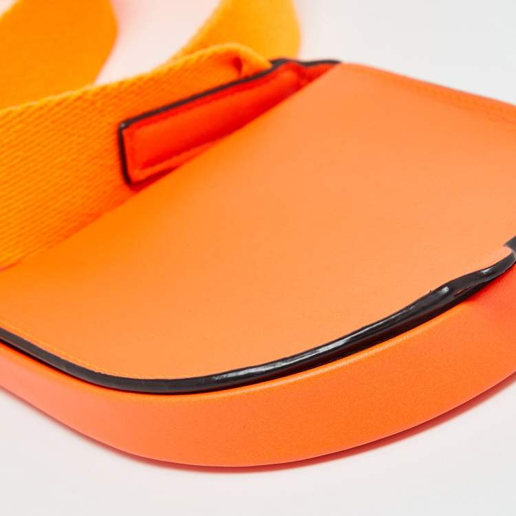 Pre Owned Loewe Orange Neon Leather Heel Flap Crossbody Bag