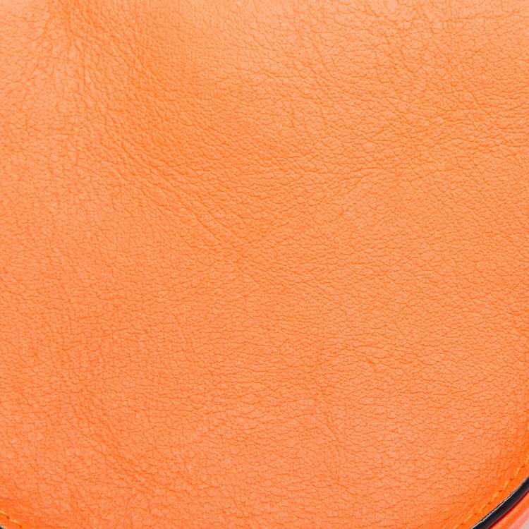Pre Owned Loewe Orange Neon Leather Heel Flap Crossbody Bag