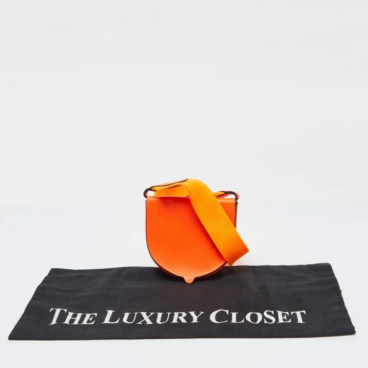 Pre Owned Loewe Orange Neon Leather Heel Flap Crossbody Bag