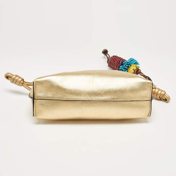 Pre Owned Loewe Gold Leather Mini Flamenco Chain Clutch