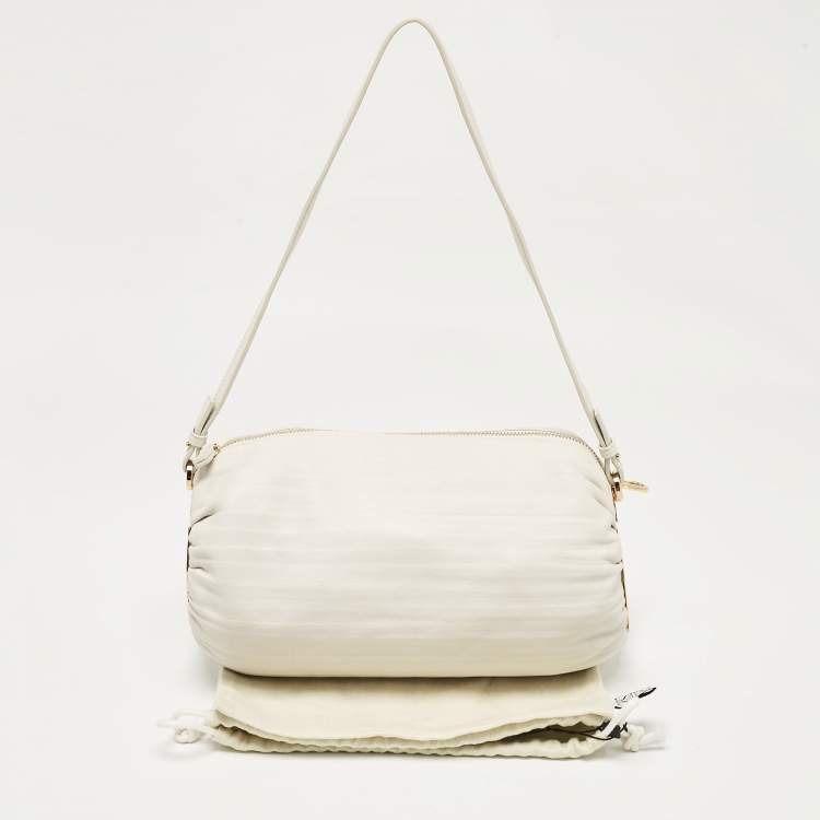 Pre Owned Loewe White Pleated Leather Bracelet Pouch Bag