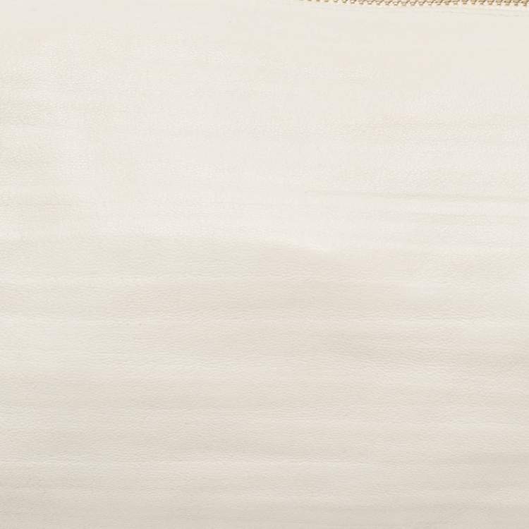 Pre Owned Loewe White Pleated Leather Bracelet Pouch Bag