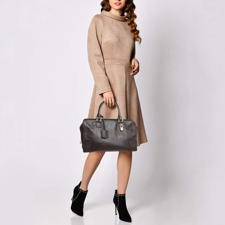 Pre Owned Loewe Dark Brown Leather Medium Amazona Satchel
